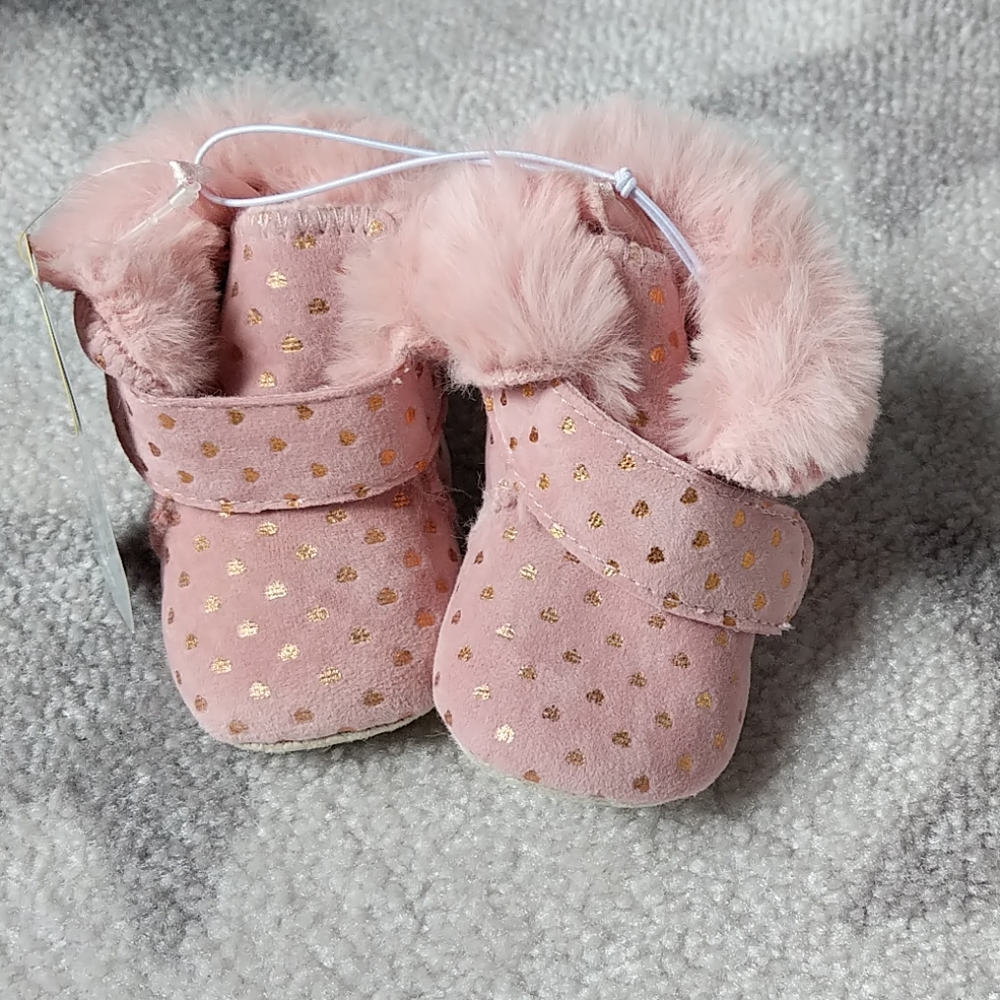 Pink fur booties